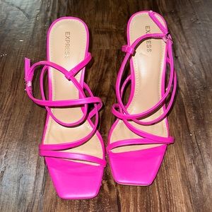 Neon pink strappy heel sandals